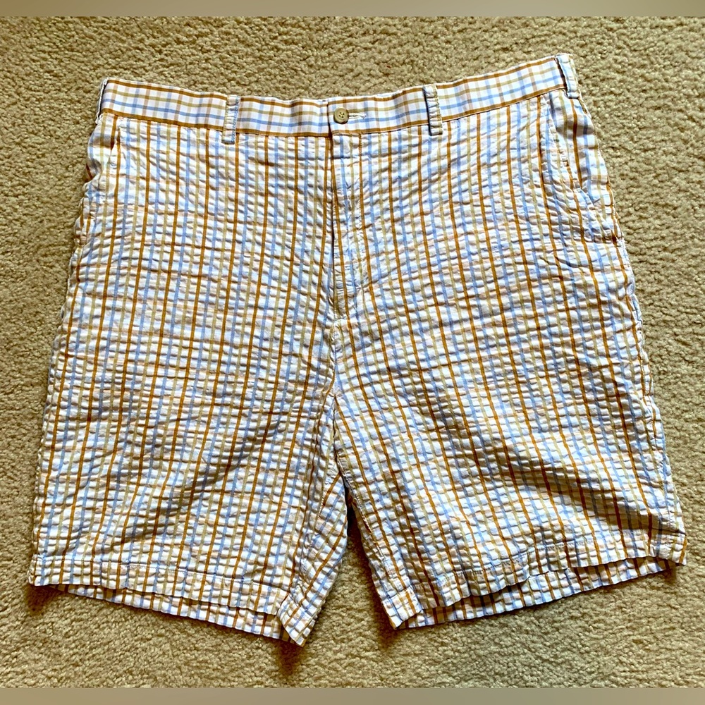 Bobby jones seersucker flat‎ front golf shorts size 38 Plaid Cotton